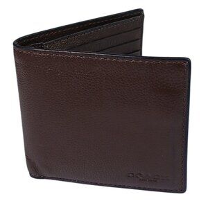 Mahogany COACH Men's Double Billfold Sport Soft Calf Leather Wallet F75084